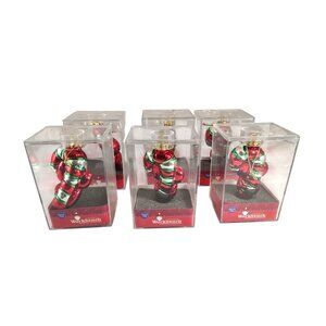 Set Of 6 Santas Workbench Christmas Candy Cane Ornaments Glass In Original Boxes